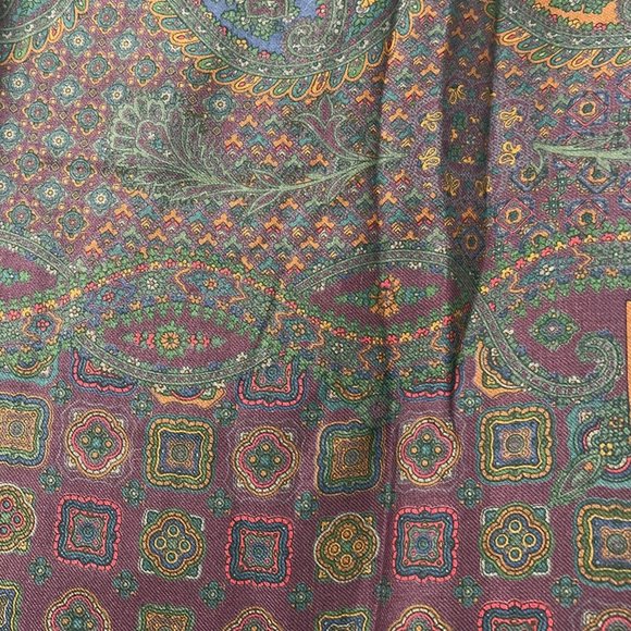 Etro Milano Burgundy Multicolor Paisley Wool Blend Large Scarf - Picture 3 of 6